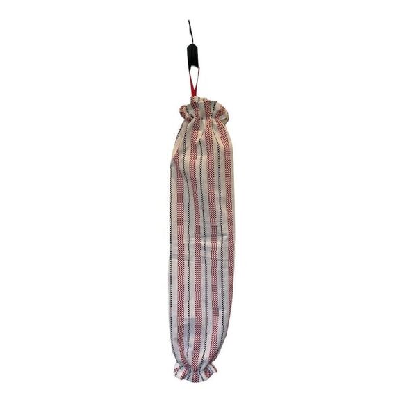 Handmade Plastic Bag Holder- Red black stripes red ribbon - Picture 1 of 1